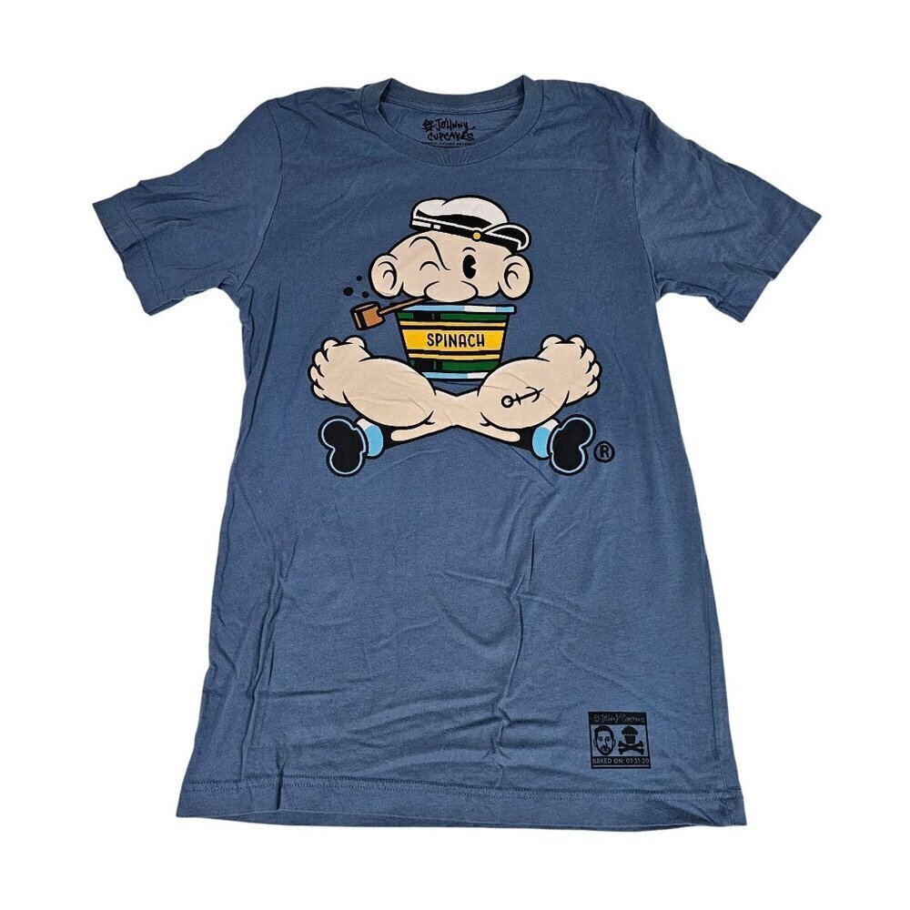 Johnny Cupcakes Womens Popeye Graphic Tee Blue S 100% Cotton Crewneck